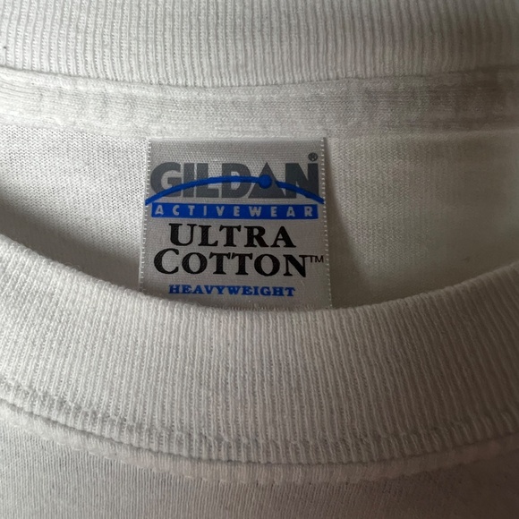 Gildan White Adult T-Shirt with Graphic Guitar Music Logo Large - Picture 3 of 6